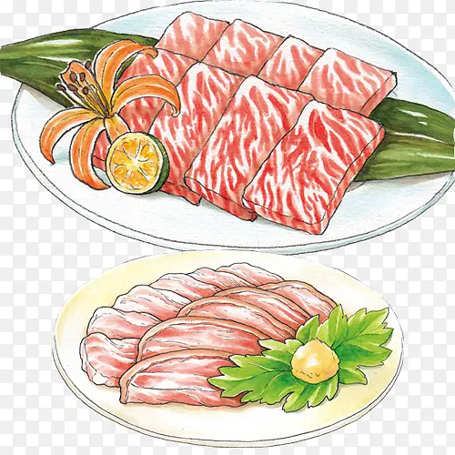 肉食刺身手绘画素材图片