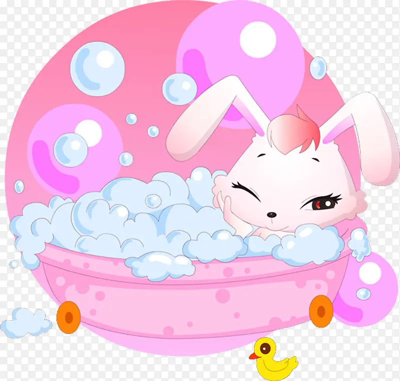 洗泡泡浴的兔子
