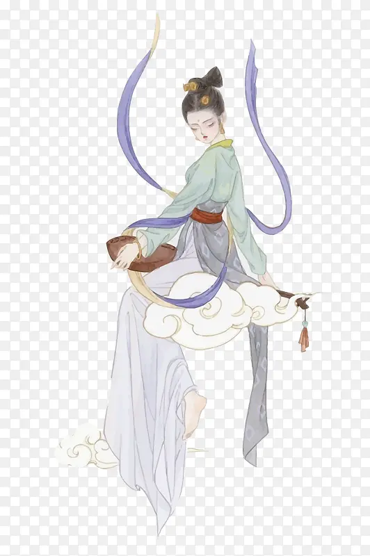 矢量中国风水墨神女