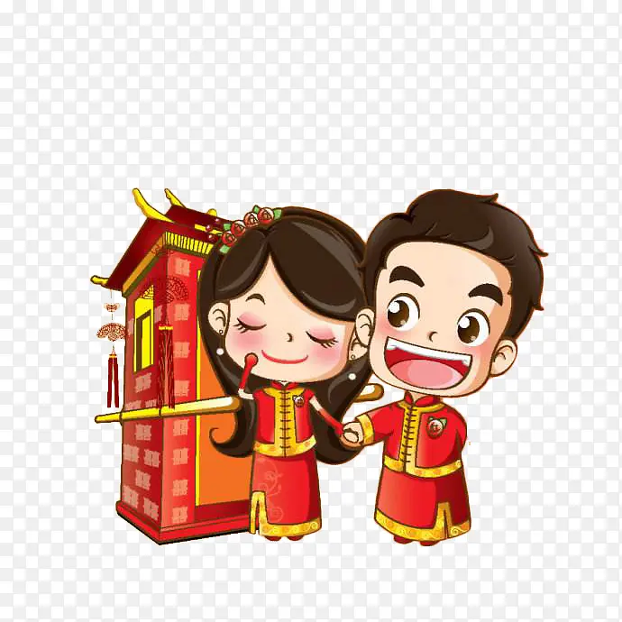 卡通中国风新郎新娘