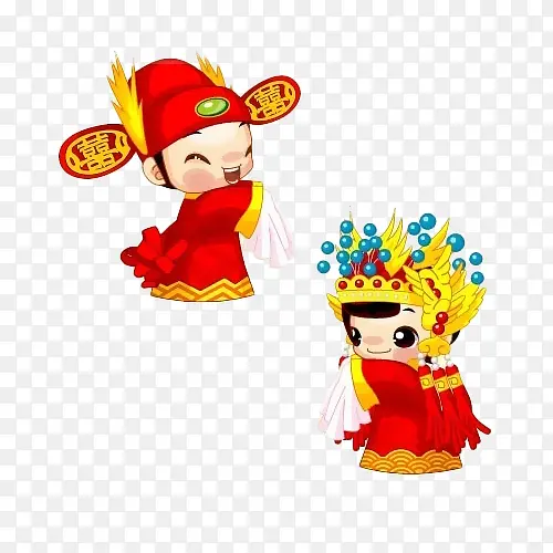 卡通中国风新郎新娘