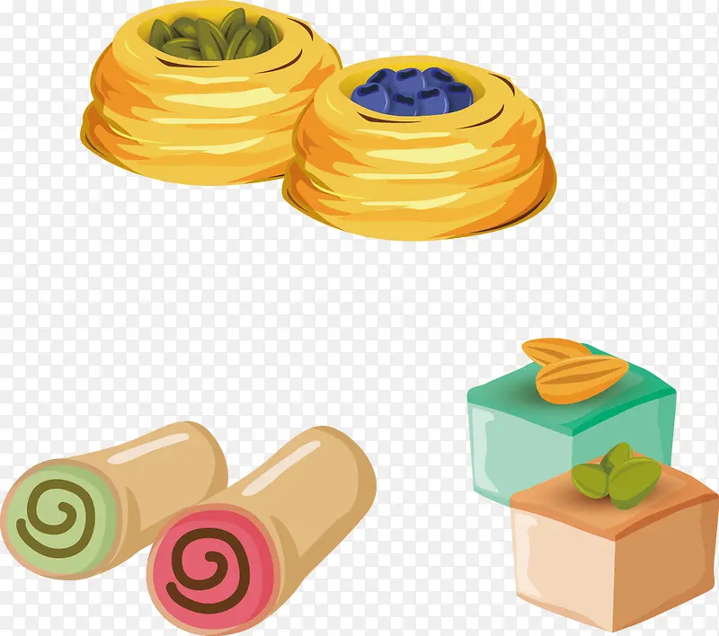矢量手绘三款甜品