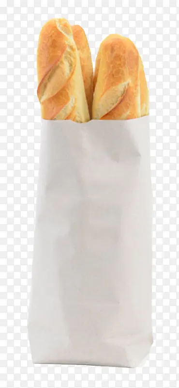白色纸质袋子装着的法式面包实物