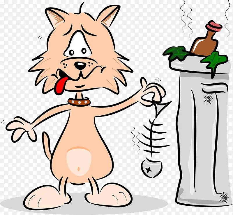 小猫从垃圾桶找鱼刺