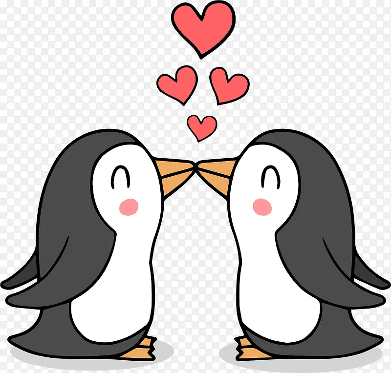 矢量图两只相爱企鹅