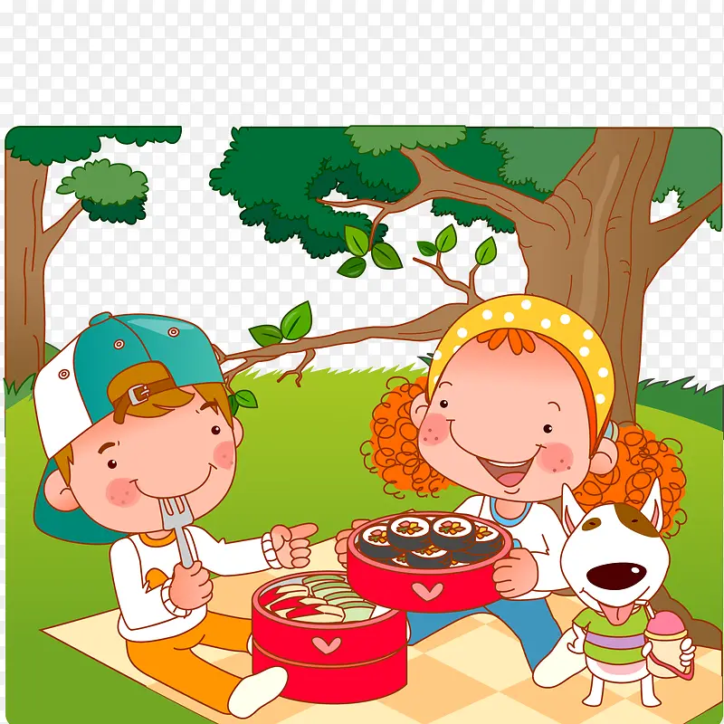 野餐的人物设计矢量图