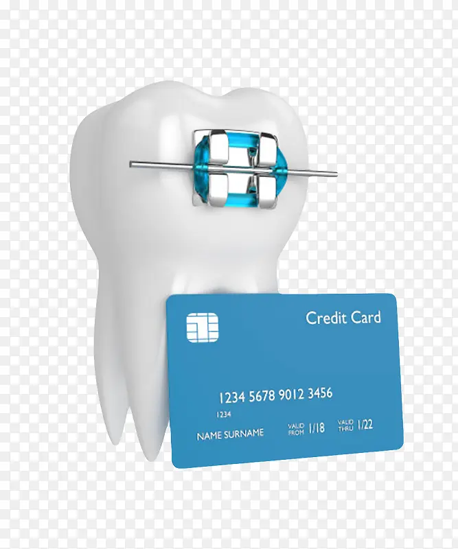 蓝色发亮的大牙齿和贷记卡