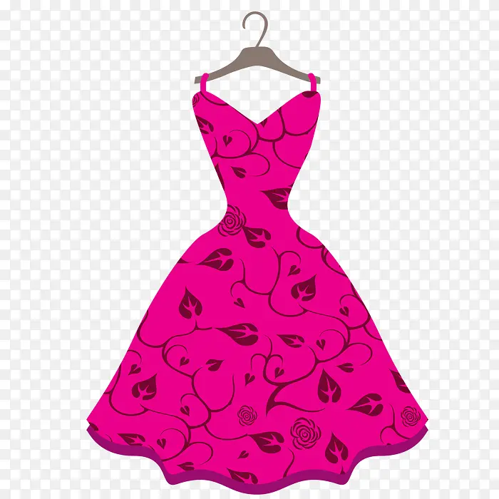 玫红花纹裙子