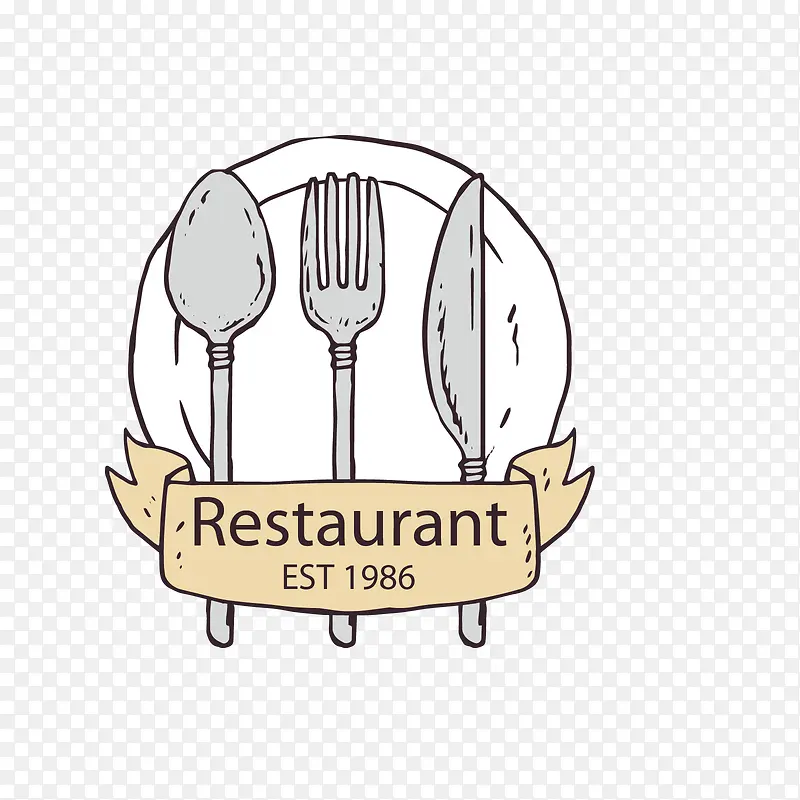 刀叉勺子和餐盘餐馆标签
