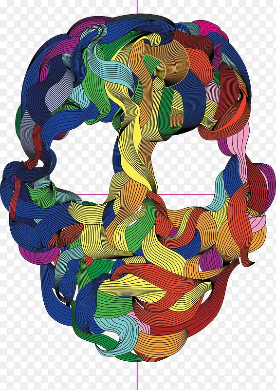 彩色线描脸谱矢量图