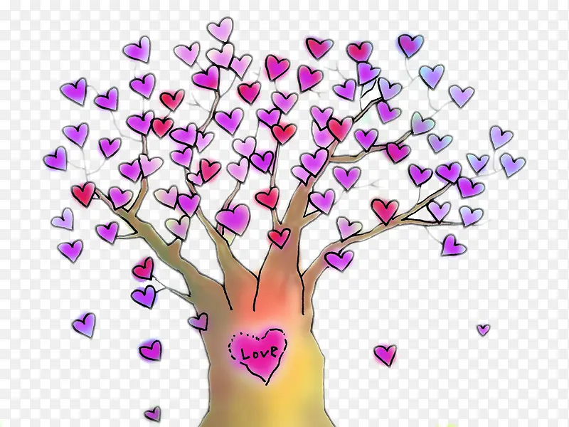 水彩笔绘制的爱心树