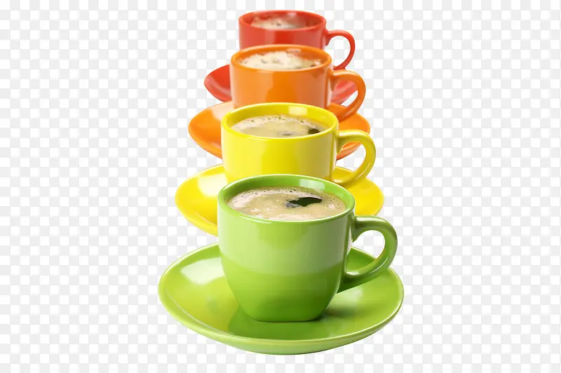 一排彩色咖啡杯