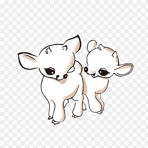 卡通手绘两只白羊羔