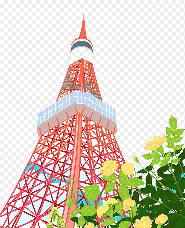 红色东京铁塔鲜花围绕