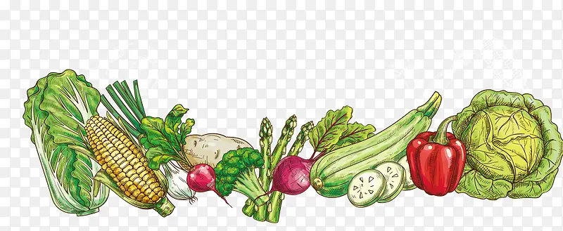 卡通各种绿色蔬菜矢量图