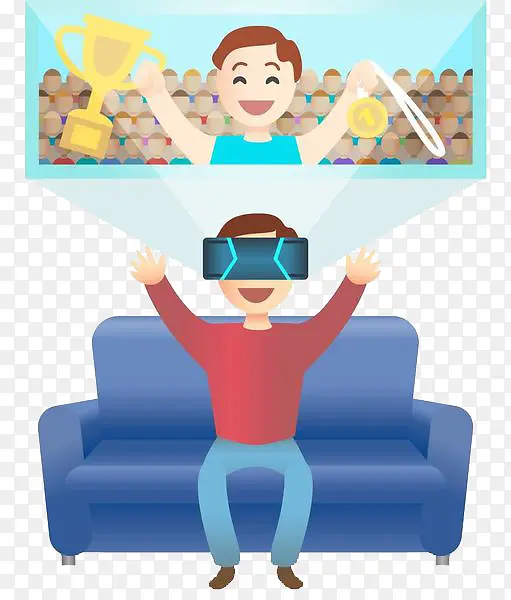 戴着VR眼睛看电视的人