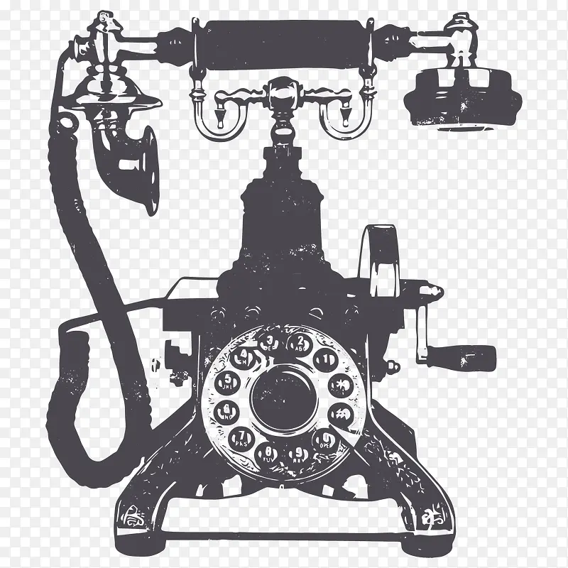 黑色手绘复古电话