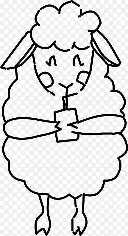 喝饮料的小绵羊简笔画透明png