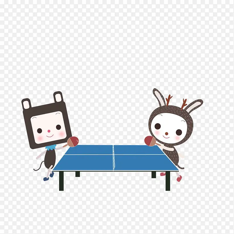 卡通打乒乓球友谊赛素材