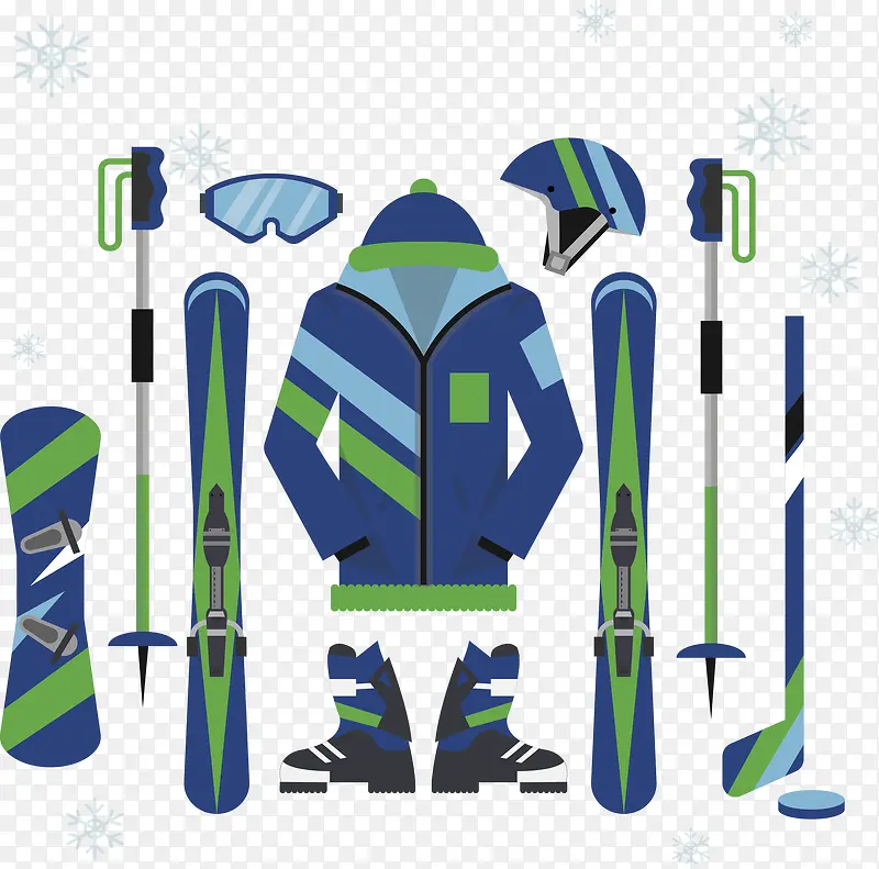 蓝绿色滑雪运动装备