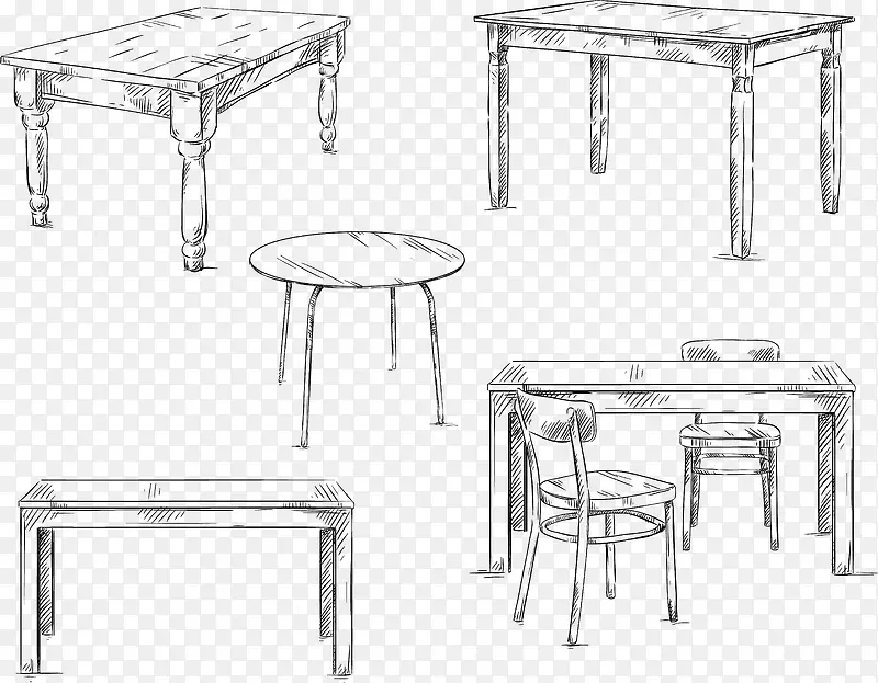 手绘各式桌子椅子