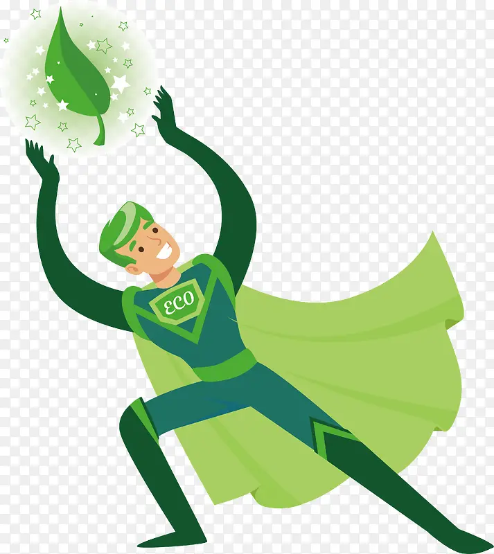 环保卡通手绘绿色超人形象设计素