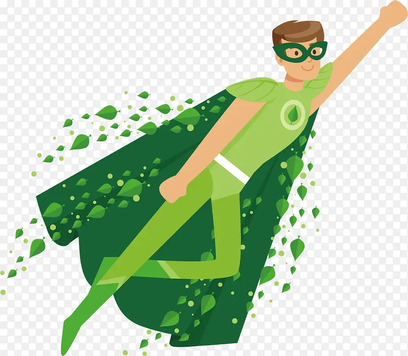 环保卡通手绘绿色飞行超人设计素