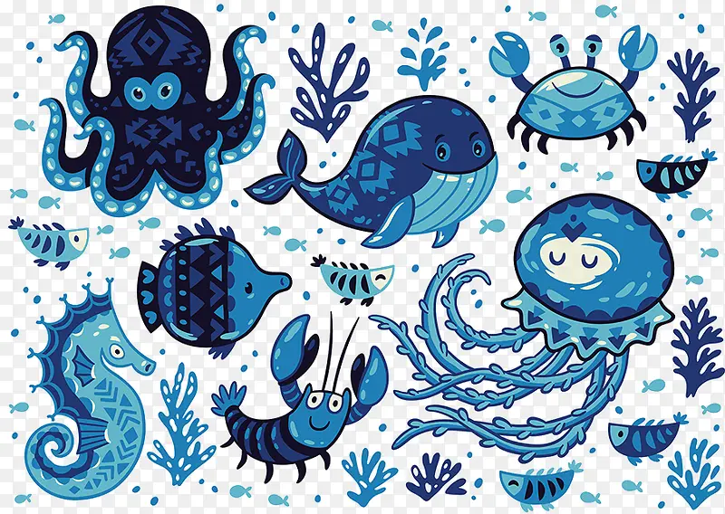 蓝色海洋生物背景图案