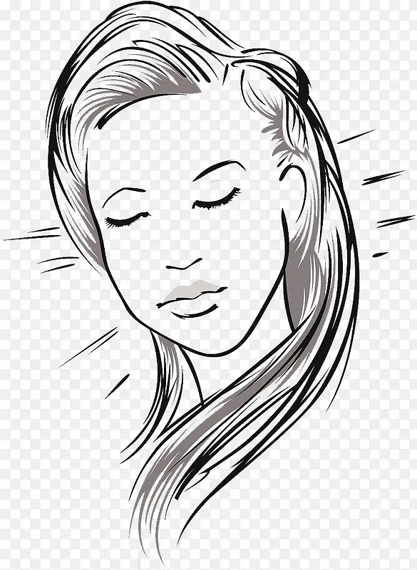 优雅休憩的女性脸部线条画