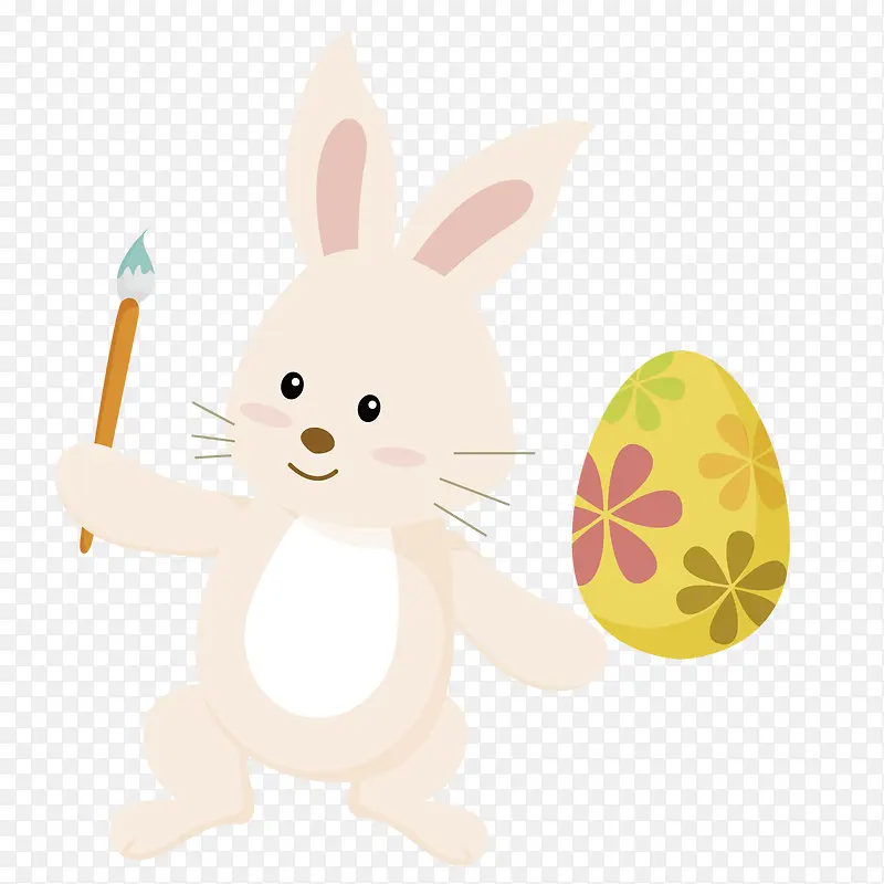 复活节可爱彩蛋小兔子毛笔矢量素