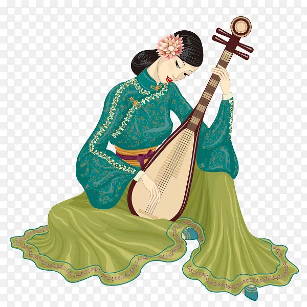 古代女子琵琶弹唱