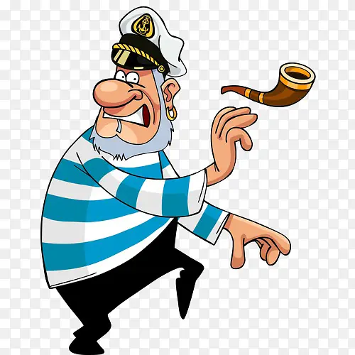 卡通穿蓝条纹T恤戴水手帽的船长
