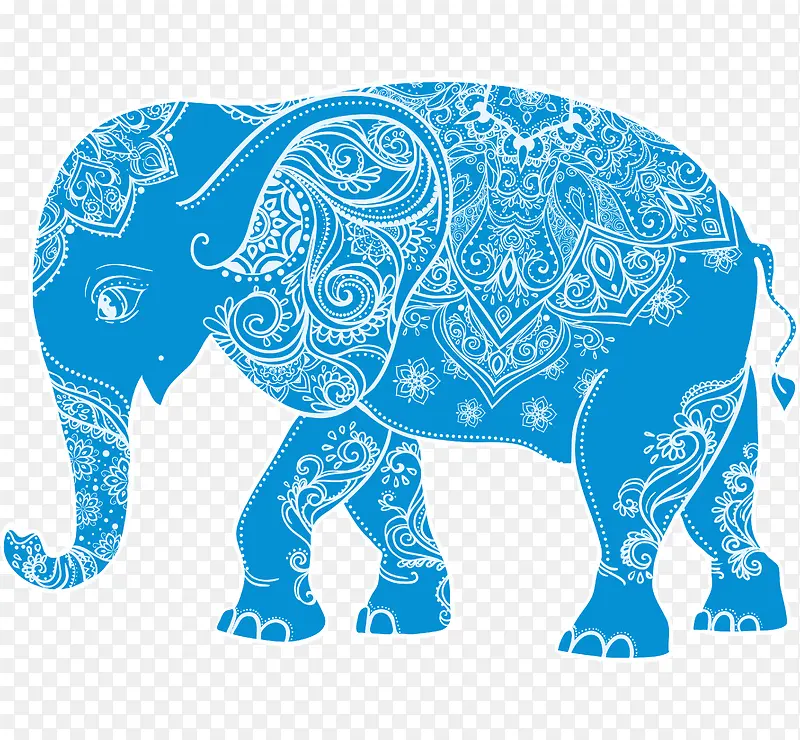 蓝色手绘大象装饰