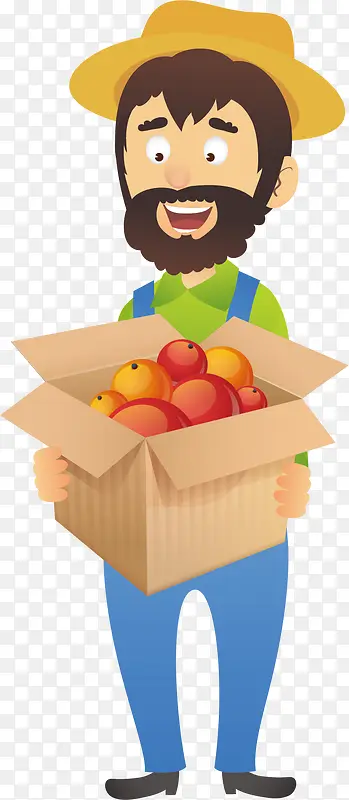 矢量图抱着满箱水果的长胡须男士