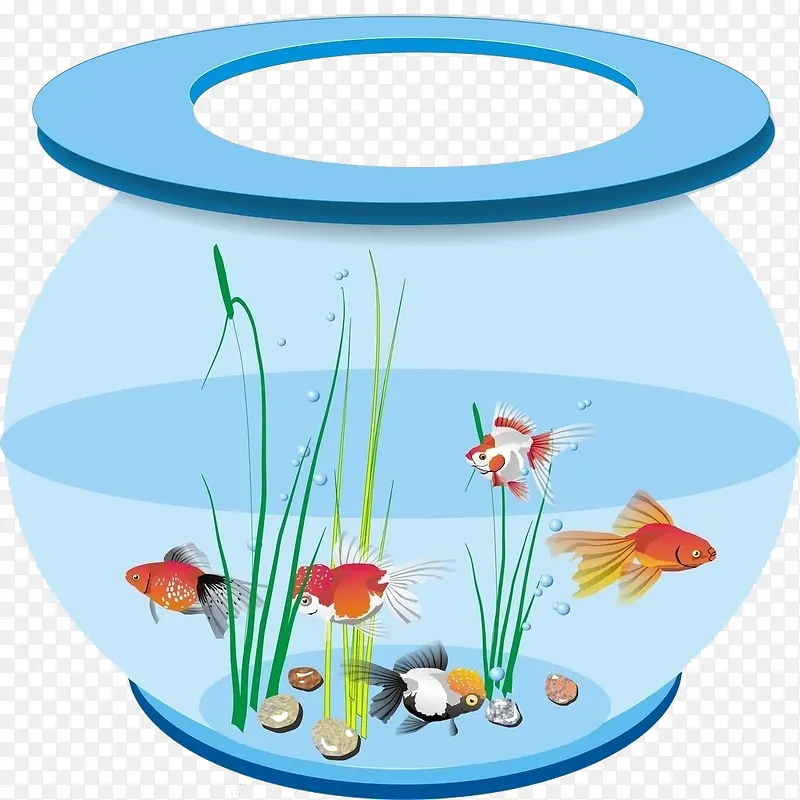 卡通手绘可爱彩色鱼缸和鱼
