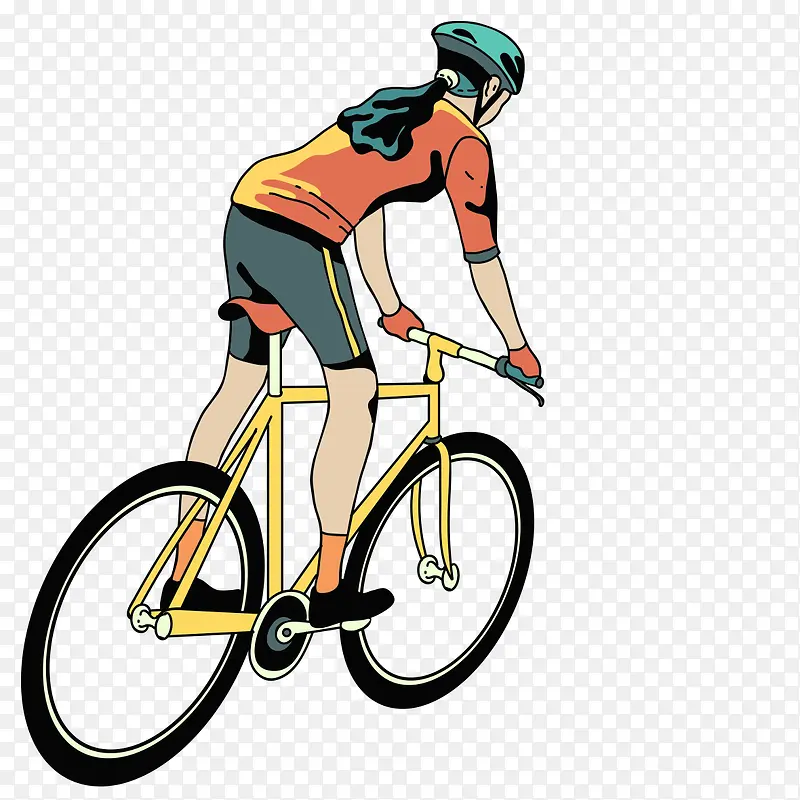 手绘人物插图自行车比赛的女孩背