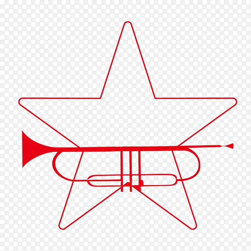 红色线描轮廓五角星