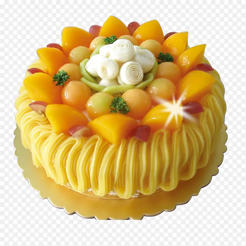 黄色奶油黄桃水果蛋糕