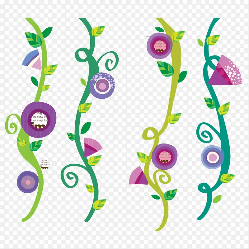 彩色花朵植物藤蔓矢量图