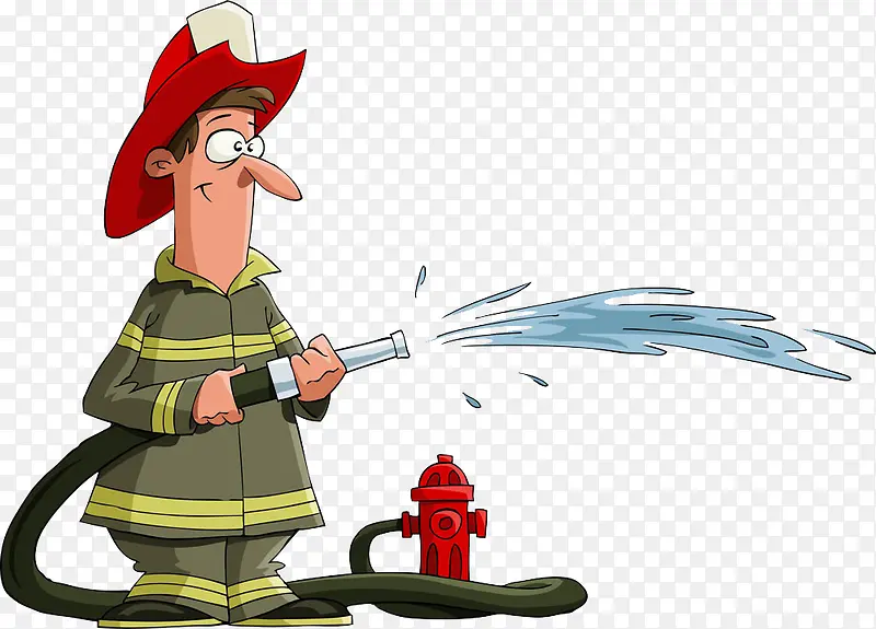 卡通喷水的消防员