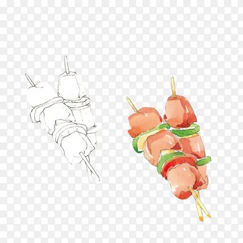大肉串手绘画素材图片
