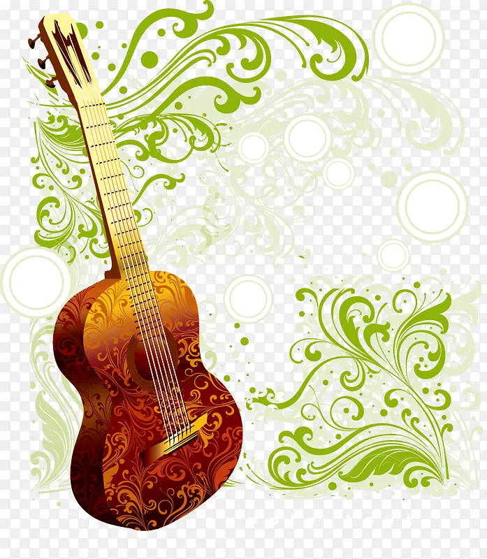 花纹吉他和绿色花纹矢量
