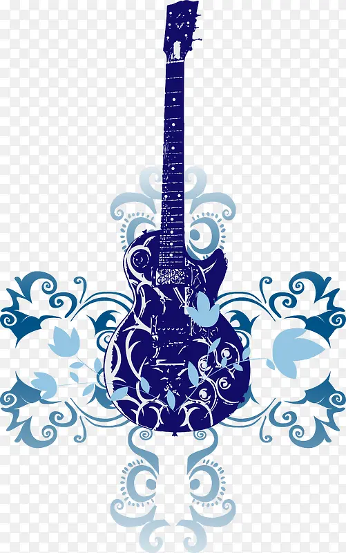 蓝色吉他蓝色花纹矢量素材