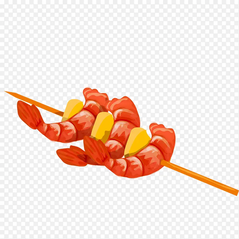 卡通烤虾串设计矢量图