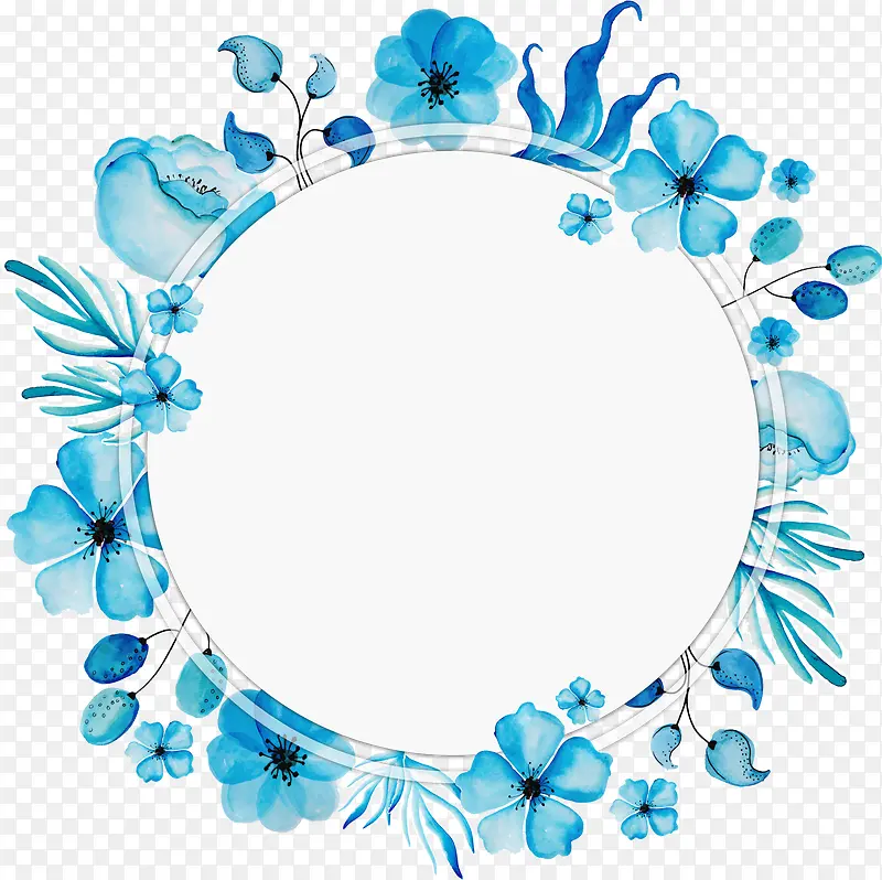 水彩蓝色花环标题框