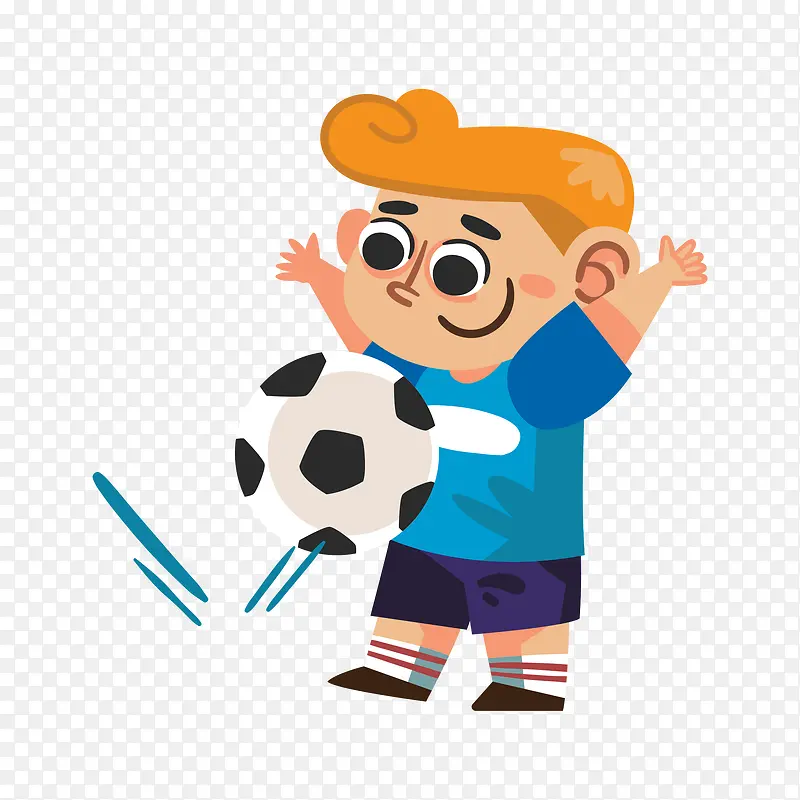 拍打足球的卡通男孩