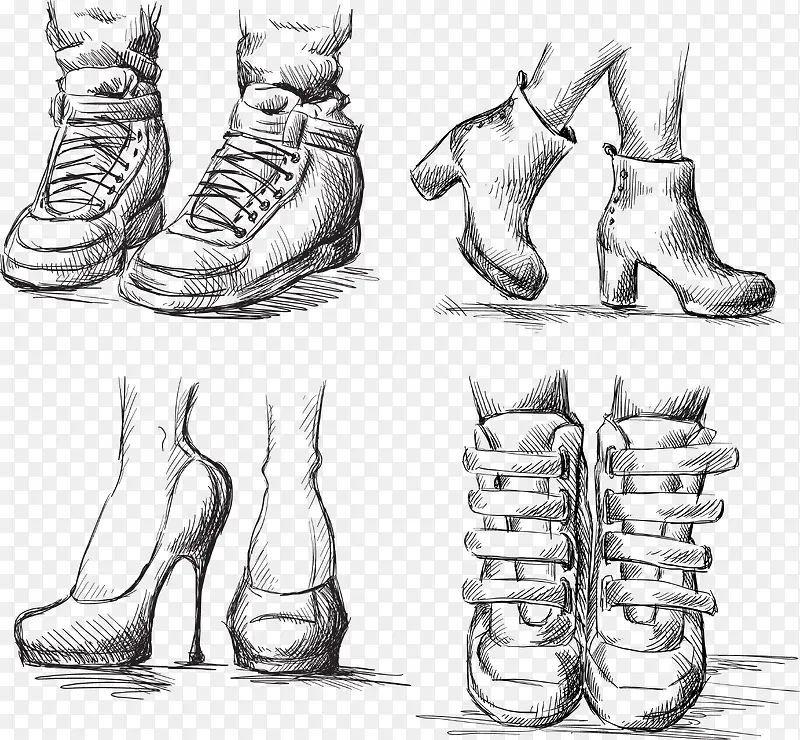 手绘女性高跟鞋休闲鞋皮靴