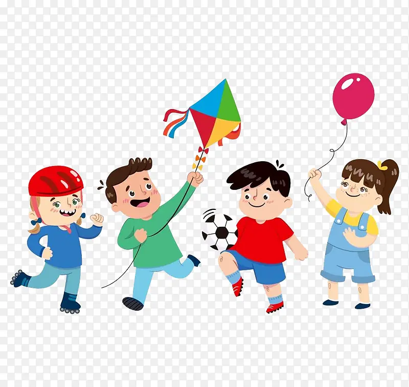 放风筝踢足球玩耍的小孩
