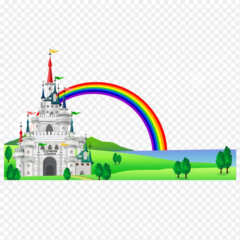 手绘彩虹城堡元素