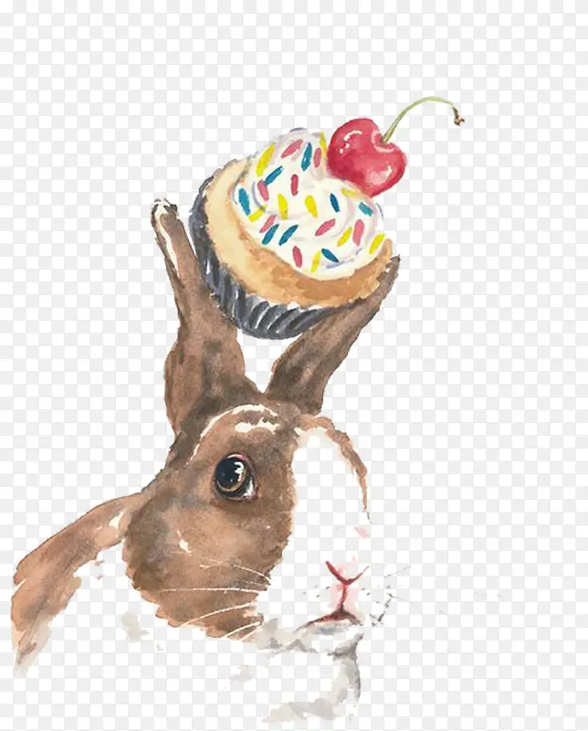 手绘兔子和蛋糕免抠图